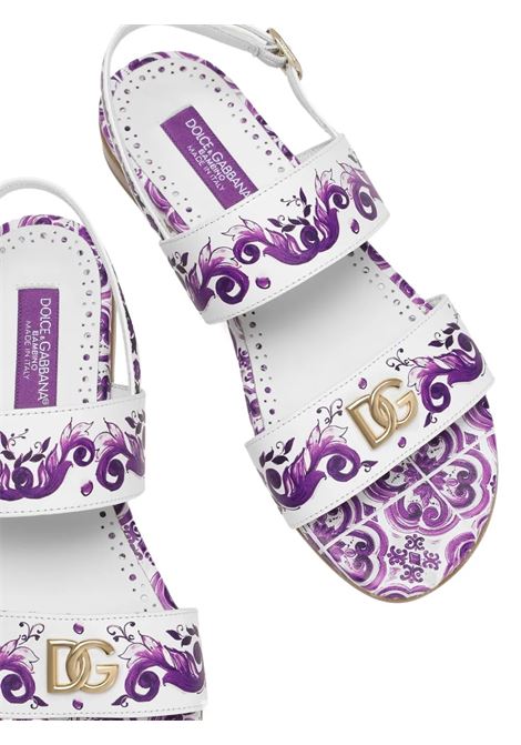 Sandali Bianchi Con Stampa Maiolica Viola DOLCE & GABBANA KIDS | D10819-A1114I03TN
